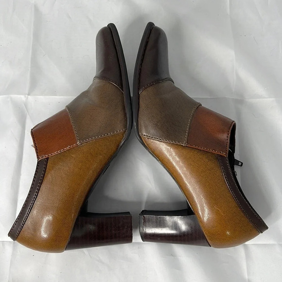 5/$25 Y2K Brown Patchwork Booties Faux Leather Square Toe Size 7.5 *As Is* - Picture 3 of 11